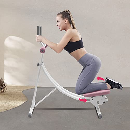 Ab Machine,Ab Workout Equipment for Home Gym,Ab Trainer Women Exercise Fitness Equipment,Foldable Core and Abdominal Exercise Machine Whole w/LCD Monitor and Six Silent Rollers Pink