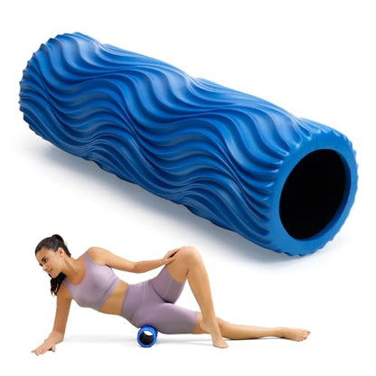 Foam Roller Medium Density Back Roller for Deep Tissue Muscle Massage of The Back and Leg Muscles - Self Myofascial Release of Painful, Wave Textured Muscle Roller, Fitness Roller for Pilates, Yoga - color: Blue