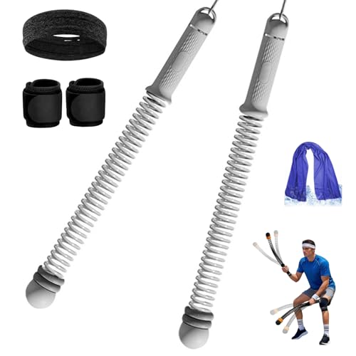 Adjustable Ropeless Battle Ropes Trainer, Ropeless Battle Ropes for Full Body Workout, Home Gym Strength Training, HIIT Cardio, Arm Toning and Fat Burning Exercise Equipment, Gray+W+T+Headhand - color: Gray+wristbands+towel+headhand