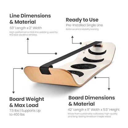 GIBBON SlackBoard, Balance Board Kids & Adults, Slackline Balance Trainer - color: Moon - 1 Line