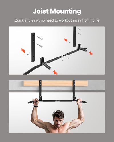 VEVOR Joist Mount Pull Up Bar, Ceiling Mounted Chin Up Bar for Home Gym, Multi-Grip Pull Ups, 42 in Width Multifunctional Training Station, Heavy Duty Steel Upper Body Workout Bars, 440 lbs Capacity