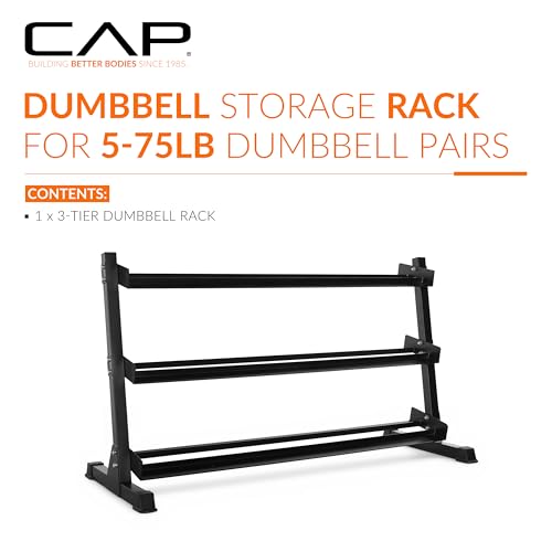 CAP 2-Tier & 3-Tier Dumbbell Rack for Home Gym, Heavy-Duty Steel Weight Storage Rack for Hex Dumbbells, Holds 5-35lb 5-50lb 5-75lb Dumbbell Pairs, Multiple Sizes & Capacities - style: 3-Tier for 5-75LB
