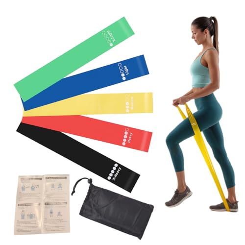 Resistance Loop Bands 5 Pack, Non-Slip Non-Roll TPE Exercise Bands for Yoga, Pilates, Home Workout, Strength Training, Stretching, Ideal for Glute, Leg, Arm, Hip Fitness