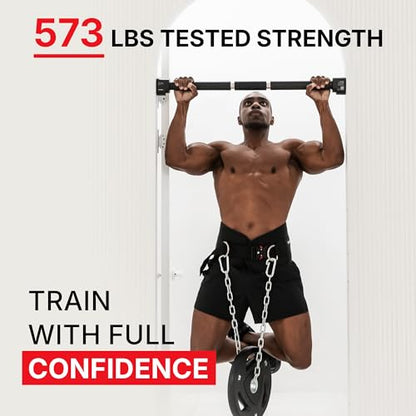 Doorway Pull Up Bar, Patented Flat Structure with Uninterrupted Full-Length Grip, Extra Wide 26.8–32.7", 573 lbs Capacity, Adjustable 31.8–36.6" Doorways, Tool-Free Installation