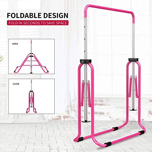 Expandable Gymnastics Bars, Adjustable Height Gymnastic Horizontal Bars, Children Folding Training Bar for Kids - color: Pink