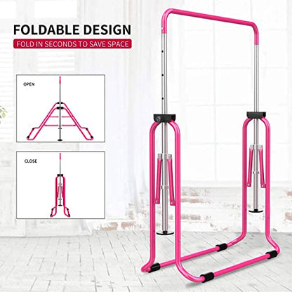 Expandable Gymnastics Bars, Adjustable Height Gymnastic Horizontal Bars, Children Folding Training Bar for Kids - color: Pink