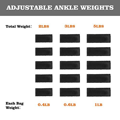 Henkelion 1 Pair 2 3 5 10 Lbs Adjustable Ankle Weights for Women Men Kids, Strength Training Wrist and Ankle Weights Sets for Gym, Fitness Workout, Running, Lifting - Black Grey Pink Blue Purple