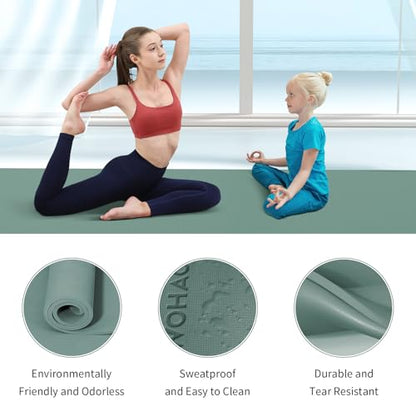 Extra Wide & Thick 8mm Yoga Mat, 72"x31.5" Large Non Slip Exercise Mat, Premium POE Material for Superior Cushioning & Stability, with Strap for Home Gym, Pilates - color: Dark Green