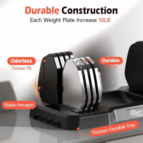 FEIERDUN Adjustable Dumbbell Set, Weight Set for Home Gym, 5/10-in-1 Free Weight Adjustable Dumbbells, Single Hand Twist Adjust with Non-Slip Handles, 90% Space Saving Strength Training for both Men&Women - color: 5 Weight Settings - 55 LB/Pair (110 LB To