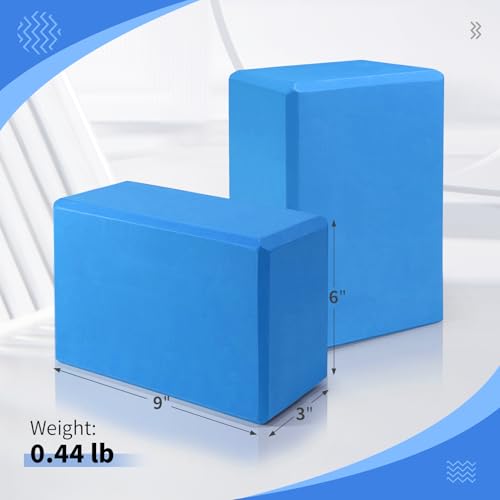 Yoga Blocks 2 Pack, 9"x6"x3" High-Density EVA Foam Yoga Block, Non-Slip Yoga Blocks for Yoga, Pilates Meditation, Stretching and Toning, Supportive, Latex-Free