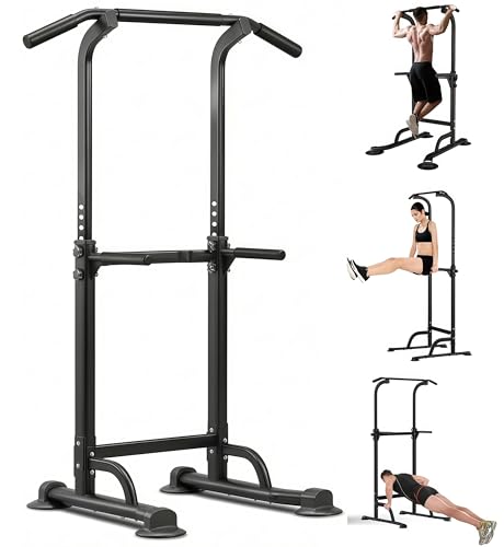 Adjustable Power Tower Pull Up Bar Dip Station, Free Standing Pull Up Rack Dip Station for Home Gym, 400LBS Capacity Height Heavy Duty Multi-Function Home Strength Training Fitness Workout Equipment