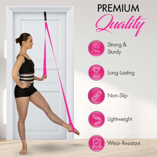 Stretching Strap With Door Anchor - Stretching Equipment to Improve Legs Flexibility - Splits Trainer For Home Ideal In Ballet, Dance, Cheerleading, Taekwondo, Yoga, Pole Dancing & Gymnastics - color: Pink