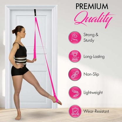 Stretching Strap With Door Anchor - Stretching Equipment to Improve Legs Flexibility - Splits Trainer For Home Ideal In Ballet, Dance, Cheerleading, Taekwondo, Yoga, Pole Dancing & Gymnastics - color: Pink
