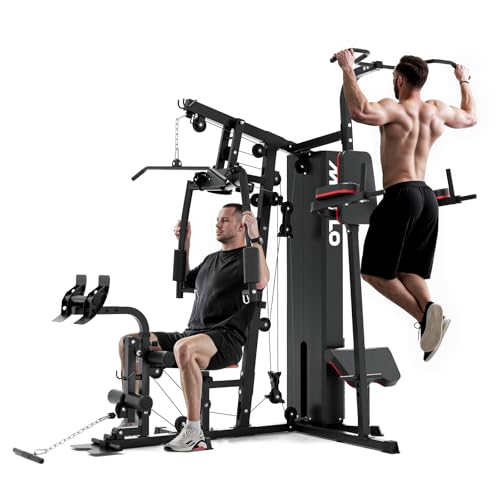 Mikolo Home Gym, Workout Station with 150LBS Weight Stack, Multifunctional Home Gym Equipment, Exercise Equipment for Full Body Strength Training - style: HGS with power tower