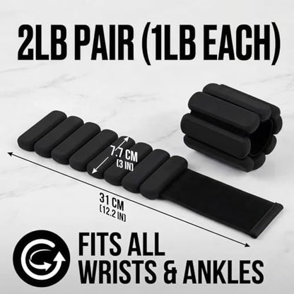 Adjustable Wrist and Ankle Weights, 2lb Pair (1lb Each) Soft Silicone Wearable Weights for Women & Men, Waterproof Arm Weights for Yoga, Pilates, Walking, Running, Barre, Home Workout (pink)