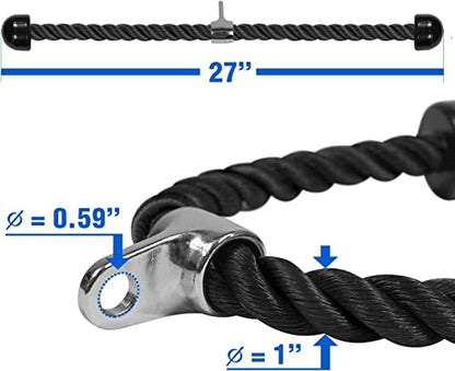Yes4All Cable Machine Attachment, Row Handles, Tricep Rope, Straight Bar, V Bar, LAT Pulldown Accessories Load 880 LB for Home Gym - color: A. Tricep Rope + Straight Bar + V Bar