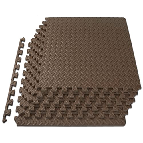 ProsourceFit Exercise Puzzle Mat 1/2-inch, EVA Interlocking Foam Floor Tiles for Home Gym, Workout Equipment, Kids Play Areas, Brown, 24 Sq Ft - 6 Tiles