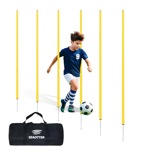 SEAOTTER Soccer Agility Training Poles, 6/10/20Pcs 6FT Adjustable Detachable Sports Speed Training Sticks, Practice Equipment Accessories for Football, Slalom & Rugby, Bending Poles for Horses - size: 6 pack