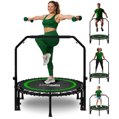 JUMPZYLLA Mini Rebounder Trampoline for Adults, Fitness Trampoline with Bar - color: Green