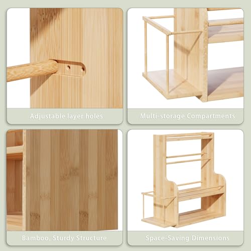 APRTAT Bamboo Dumbbell Rack, Adjustable Weight Rack for Home Gym, All-in-One Workout Equipment Storage for Dumbbells, Kettlebells, Yoga Mats & Balls