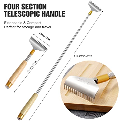 Oversize Back Scratcher Extendable, Backscratchers for Men Women with Wooden Handle/Steel Massage Roller/Wider Claw, Sturdy Manual Body Scratcher Massager - color: Natural Wood, size: 1 Count (L-24")