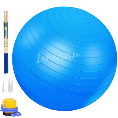 Cardio Drumming Equipment Set - 26" Exercise Ball with Pump and Weighted Cardio Drumming Sticks with Grips - Fitness Yoga Ball Drumsticks Workout for Balance, Rhythm, Aerobic Moves, Dance, Gymnastics - color: Blue