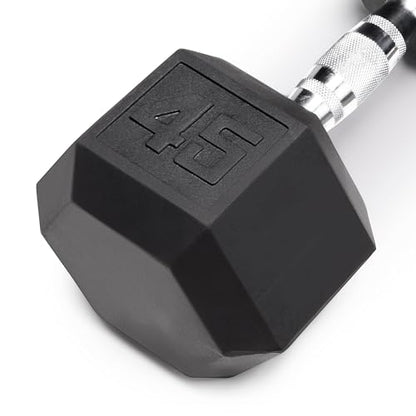 Marcy Classic Rubber Hex Dumbbell with Knurled Grip for Strength Training and Bodybuilding, 5lb - 50lb Single Dumbbell for Exercise & Fitness, Sold Individually - style: 45lb, Single