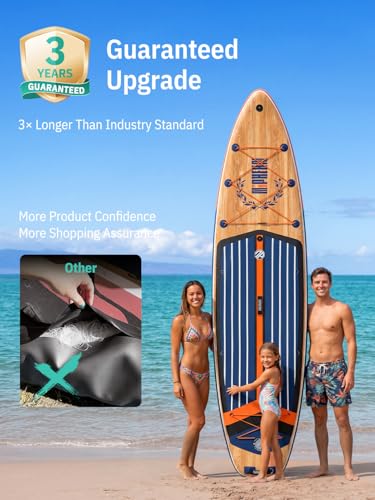 Niphean (Extra Large) Inflatable Paddle Board, SUP for 2+1 People/Family 500lbs Capacity Stand Up Paddle Board with SUP Accessories, StabilTrac Fin Non-Slip Paddleboard for Adults - color: Gray