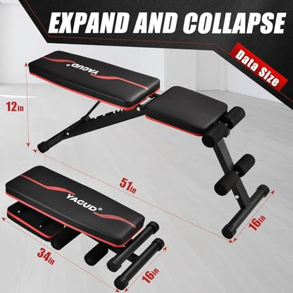 Weight Bench Press, Adjustable Workout Benches for Home Gym Dumbbell Exercise, 880 LB Stable Incline Decline Bench for Full Body Workout, 2 Sec Fast Folding Strength Training Sit up Bench