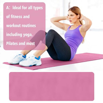 Non Slip Yoga Mat 1/5" Thick High Density Non Slip Anti-Tear Exercise Mat with Carrying Strap Hot Yoga Mat for Pilates, Workouts, Floor, Home Yoga, Stretching, Fitness, Gym - color: Pink