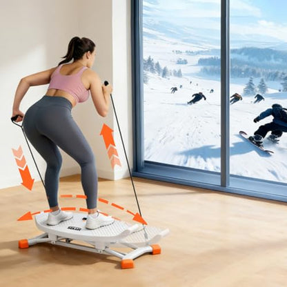 Ski Machine Trainer, Indoor Ski Simulator with Resistance Bands & Balance Board - Low Impact Stepper Exercise Equipment for Home Gym Full Body Workout, 300LBS Capacity (Orange)