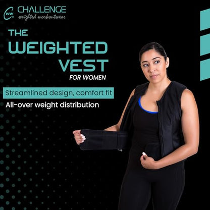 Challenge Weighted Workoutwear Weighted Vest for Women - 4 lb Body Weight Vest with Flexible Thin Weights - Removable Weights for Walking, Running, Cardio, Strength Training, Weight Loss