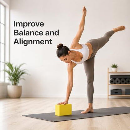 High Density EVA Foam Yoga Block Support and Stability for Stretching, Workout, Pilates at Home and Gym - color: Yellow