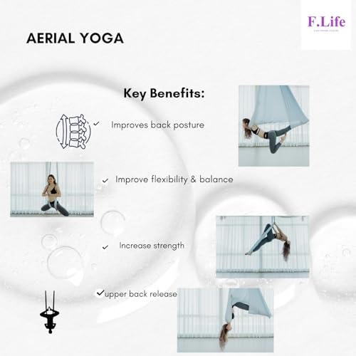 F.Life Aerial Yoga Hammock kit- Yoga Swing Multicolor 5 yards-Flying Yoga Include Daisy Chain,Carabiner and Pose Guide - color: Peacock Green