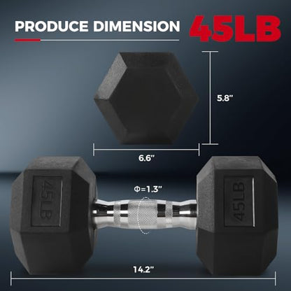 RitFit Rubber Coated Hex Dumbbell Set with Rack, 5-780LB for Home Gym Strength Training, Anti-Slip Knurled Handle, Hexagon Anti-Roll, Heavy-Duty Storage Rack - style: 2 X 45 LBS