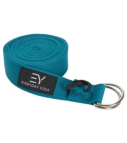 Everyday Yoga Strap with Metal D-Ring Athletic Stretching, 6ft/8ft/10ft - color: Peacock, size: 10 Foot
