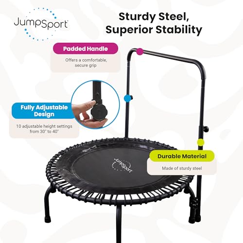 JumpSport Quick-Release Handle Bar Accessory for Trampoline Rebounders | Fits Only 39" Diameter | Quick Installation & Storage | 10 Adjustable Heights | Trampoline Not Included