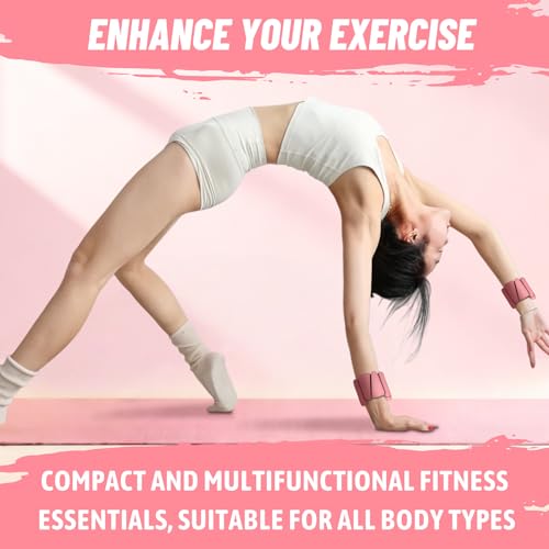 Ankle Weights 2 lb Set for Women & Men - Adjustable Wrist/Leg Weights with Soft Neoprene & Metal D-Ring, Sweat-Proof for Walking Running Pilates HIIT At Home Workout - color: Pink
