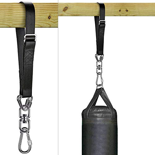 Dolibest Punching Bag Hangers Strap, Heavy Bag Strap Hanger for Home Gym Training Workout Fitness Conditioning Pull Ups and Dips Exercises Equipment - color: Black with swivel