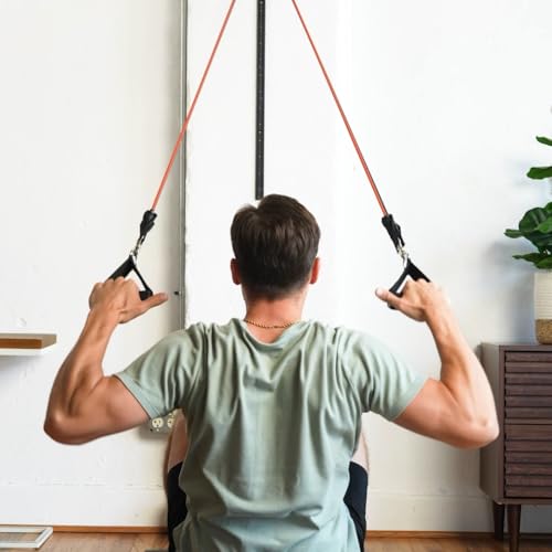 Space Saver Gym Resistance Bands Wall Anchor for At Home Fitness Workouts with 1 Rail and 1 Rail Car - style: 4 Resistance Bands, 1 Set of Handles