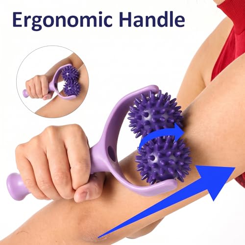 Handheld Spiky Massage Balls Rollers, 2 Wheel Spiky Massage Ball Rollers Silicone Manual Massage-Roller with Handle Pressure Point Muscle Massages Tool for Foot Arm Body Neck Leg Pain Pressure Relief