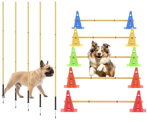 Dog Agility Training Hurdle Cone Set, Adjustable Dog Agility Equipment Obstacle Course Backyard Equipment for Pet Exercise