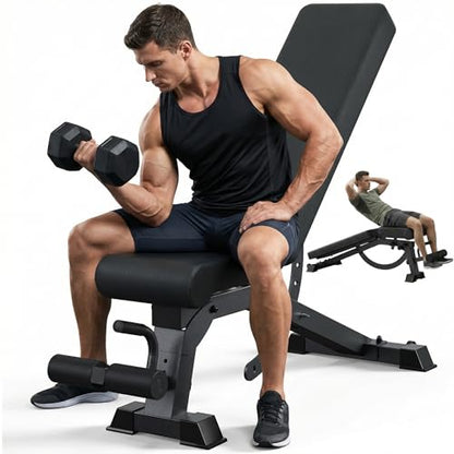 Heavy Duty Adjustable Bench, 1200 LB Weight Bench for Home Workout with 12 Back & 4 Seat Positions, Strength Training Benches for Flat Incline Decline Press - color: Blackblack