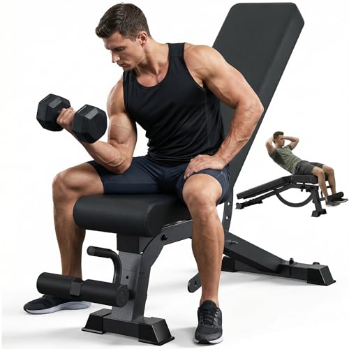 Heavy Duty Adjustable Bench, 1200 LB Weight Bench for Home Workout with 12 Back & 4 Seat Positions, Strength Training Benches for Flat Incline Decline Press - color: Blackblack