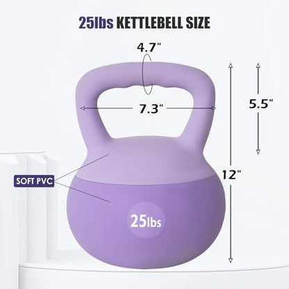 soges PVC One-Piece Kettlebell with Wide Handles, Strength Training Kettlebells 5lb to 35lb Optional for Women of Different Levels, Iron Sand Filled Soft Kettlebell - color: 25lbs - Purple