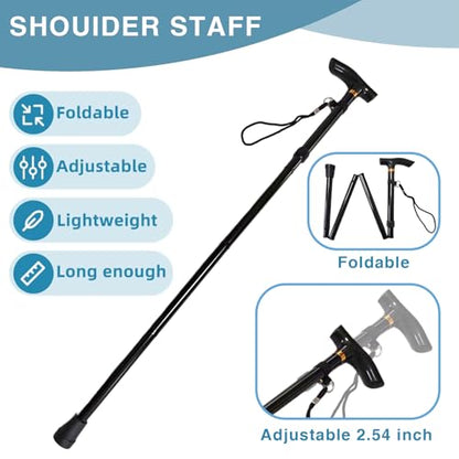 Foldable Shoulder Wand for Physical Therapy & Rotator Cuff Rehab Portable Shoulder Stretcher Stick with Hook Shoulder Wand Therapy Stretching Tool Exercise Wand for Shoulders (Black)