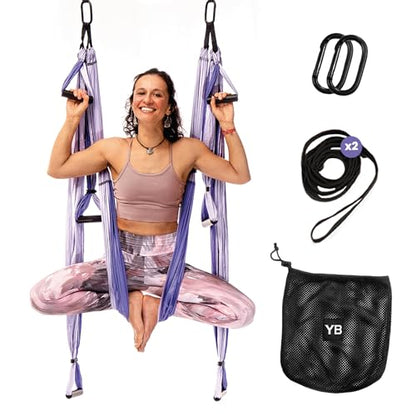 Yoga Trapeze Swing Set for Back Pain Relief & Inversion Therapy - color: Purple
