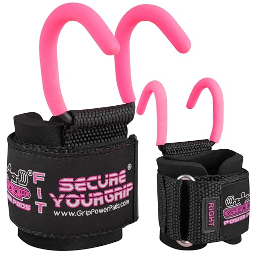 Weight Lifting Rod Hooks Heavy Duty Wrist Wraps Power Weight Lifting Training Gym Grips Straps Set of 2 - color: Pink, size: WOMEN-Wrist Size Small/Medium