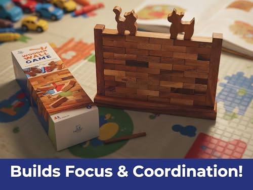 BSIRI Wooden Brick Wall Balancing Game with Characters Family for Teens and Adults Classic Brick Board Games Tabletop Party Skill Activity for Home Party Play - style: The Wall Game