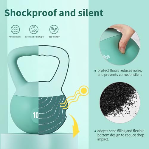 Soft Kettlebell Weights (5-30 lbs) - Iron Sand Filled for Home Gym, Strength Training & Fitness - Shock-Proof Design with Wide Non-Slip Handle - Dumbbell Alternative for Men & Women (Mint Green, 10 LBS)